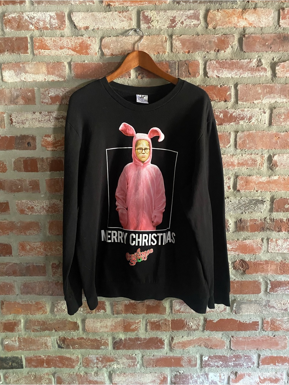 A Christmas Story Black Graphic Sweatshirt with Pink Bunny Graphic